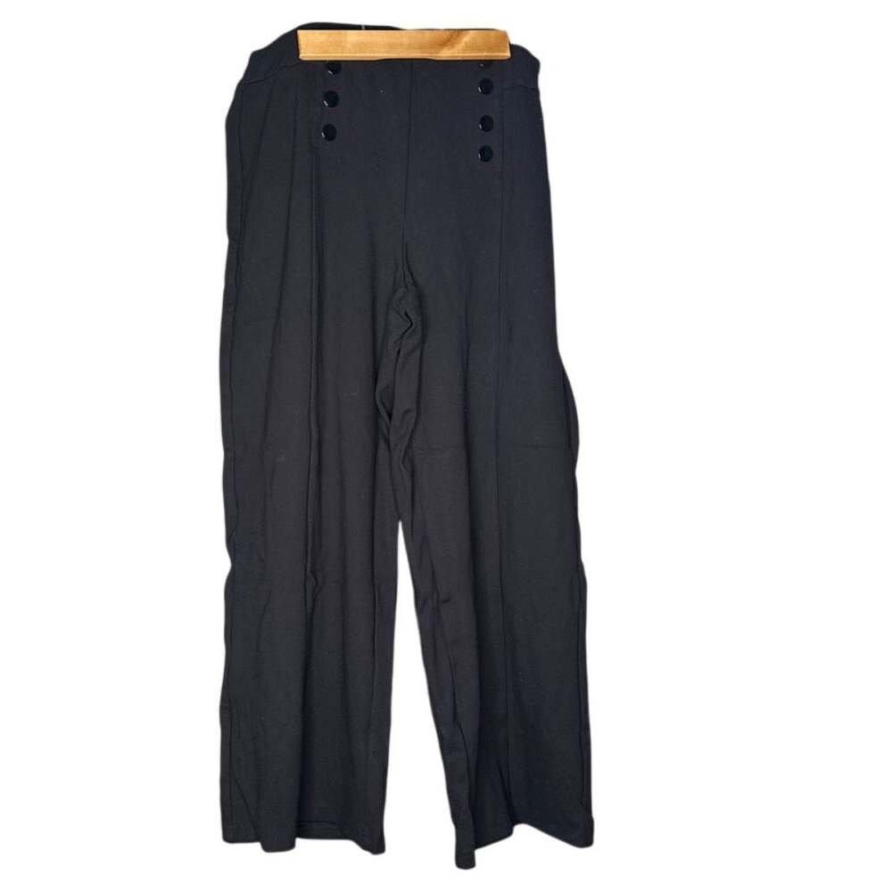 Belle Kim Gravel Black High Waisted Button Pull On Pants Plus Size Petite Classy